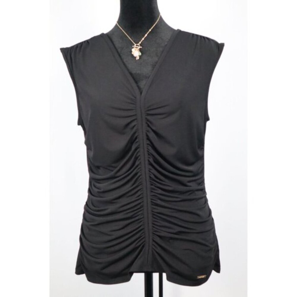 Nine West Women's Black Sleeveless Saleha Rached‎ V-Neck Top Size Medium